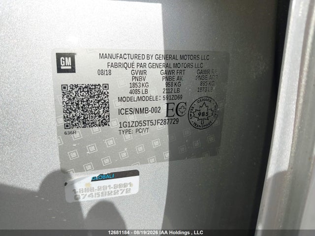 Продаж на аукціоні авто 2018 Chevrolet Malibu Lt, vin: 1G1ZD5ST5JF287729, номер лоту: 12681184