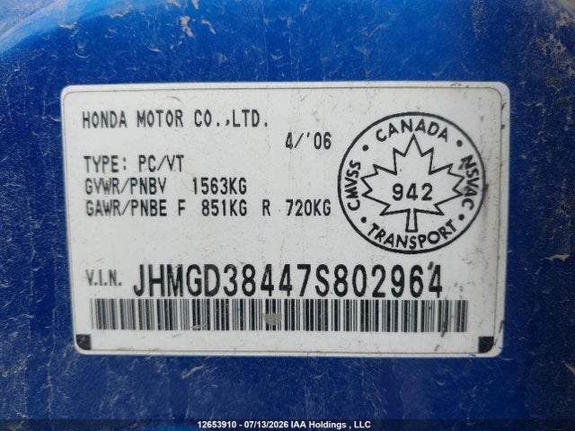 2007 Honda Fit Lx მანქანა იყიდება აუქციონზე, vin: JHMGD38447S802964, აუქციონის ნომერი: 12653910