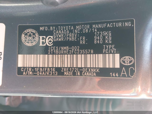 Toyota COROLLA LE 2015 2T1BURHE2FC235578 Image 19