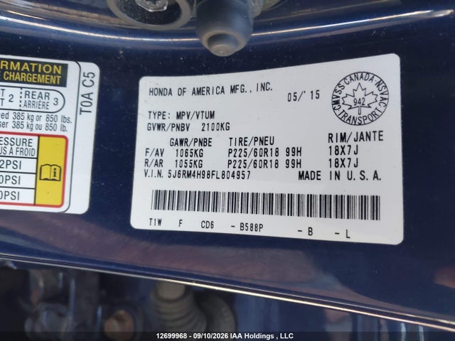 5J6RM4H98FL804957 Honda Cr-v Touring