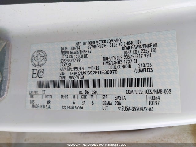 Ford ESCAPE SE 2014 1FMCU9G92EUE30070 Image 19