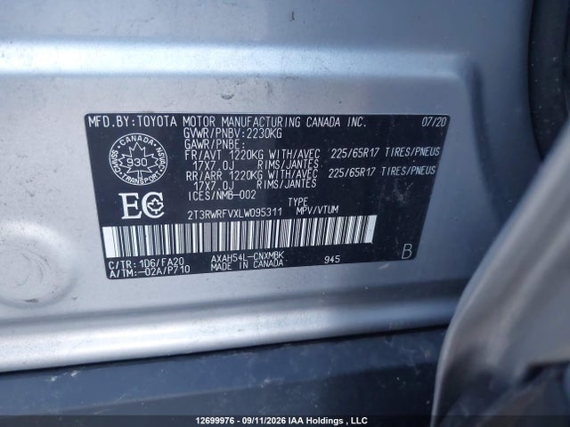 2020 Toyota Rav4 Hybrid Xle მანქანა იყიდება აუქციონზე, vin: 2T3RWRFVXLW095311, აუქციონის ნომერი: 12699976