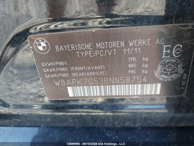 12699995 :رقم المزاد ، WBAPK7G53BNN58754 vin ، 2011 Bmw 328 Xi مزاد بيع
