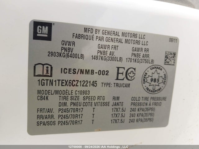 2012 Gmc Sierra C1500 მანქანა იყიდება აუქციონზე, vin: 1GTN1TEX6CZ122145, აუქციონის ნომერი: 12700008