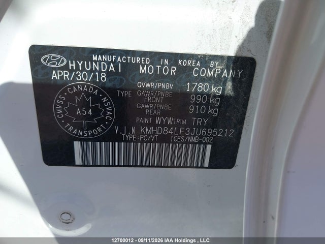 Aukcja sprzedaży 2018 Hyundai Elantra Gl, vin: KMHD84LF3JU695212, numer aukcji: 12700012