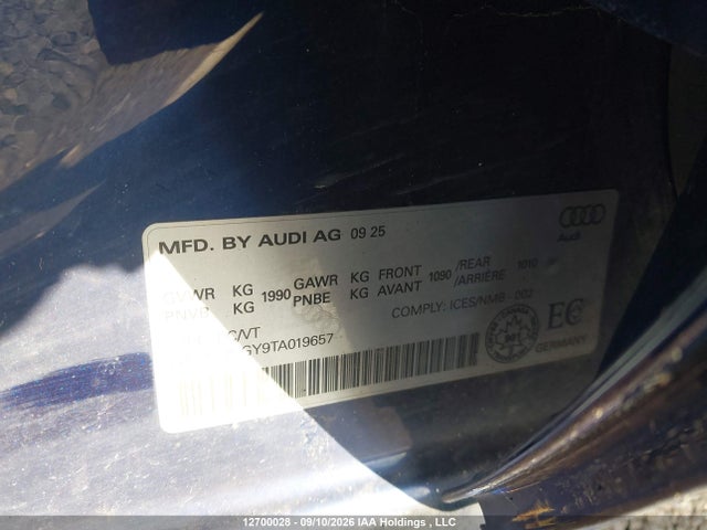 Продаж на аукціоні авто 2026 Audi A3 Premium/premium Plus, vin: WAUGUCGY9TA019657, номер лоту: 12700028
