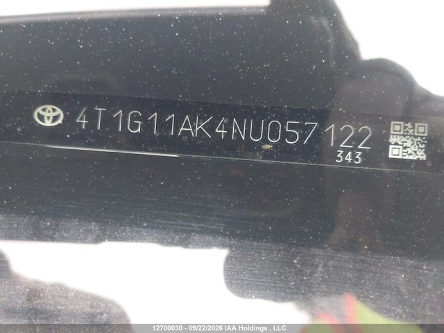Продаж на аукціоні авто 2022 Toyota Camry Se/se Night Shade, vin: 4T1G11AK4NU057122, номер лоту: 12700030