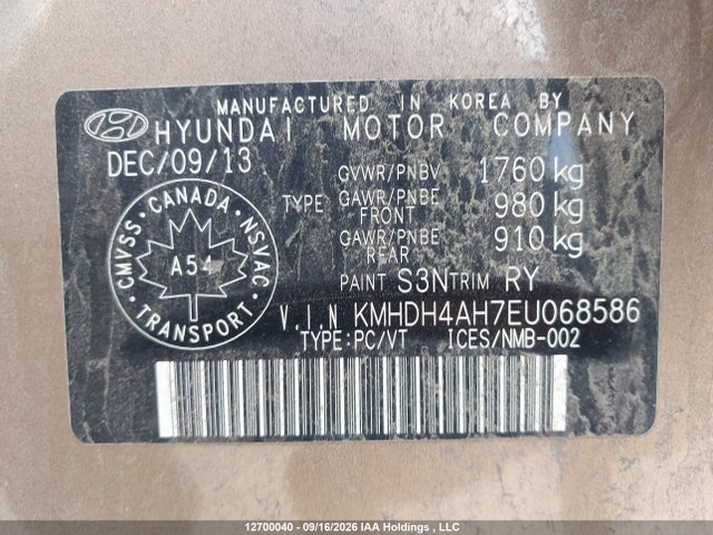 2014 Hyundai Elantra Limited მანქანა იყიდება აუქციონზე, vin: KMHDH4AH7EU068586, აუქციონის ნომერი: 12700040