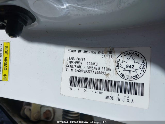 Aukcja sprzedaży 2015 Honda Accord Hybrid, vin: 1HGCR6F3XFA800493, numer aukcji: 12700044