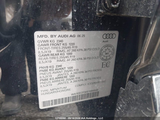 Продажа на аукционе авто 2025 Audi Q3, vin: WA1EECF30S1094849, номер лота: 12700058
