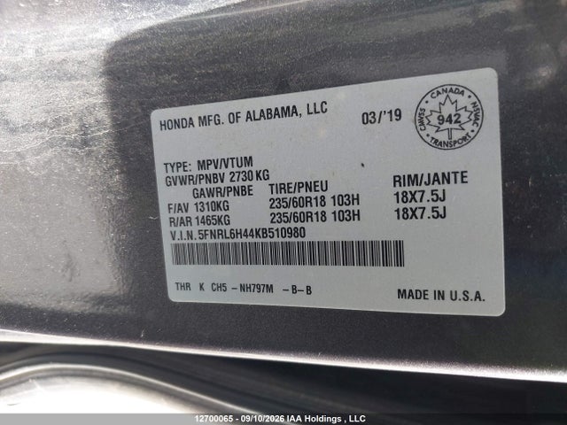 Honda ODYSSEY EX 2019 5FNRL6H44KB510980 Image 20