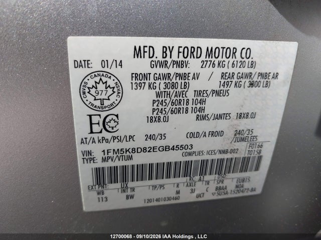 Ford EXPLORER XLT 2014 1FM5K8D82EGB45503 Image 9