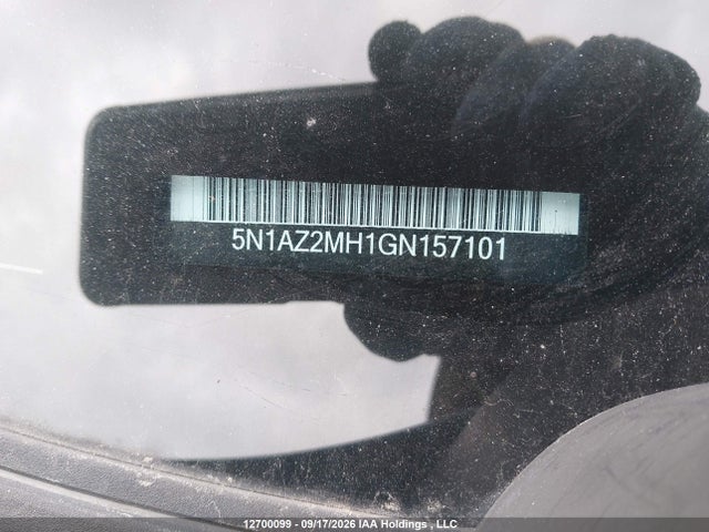 12700099 :رقم المزاد ، 5N1AZ2MH1GN157101 vin ، 2016 Nissan Murano S/sl/sv/platinum مزاد بيع