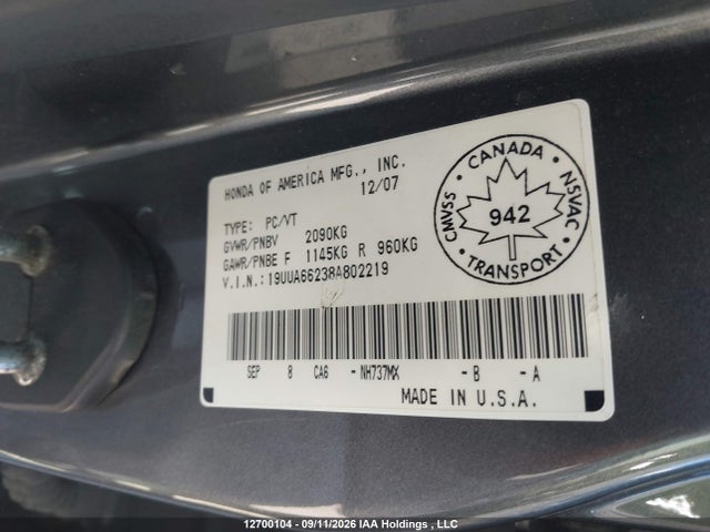 Продажа на аукционе авто 2008 Acura Tl, vin: 19UUA66238A802219, номер лота: 12700104