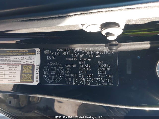 Продажа на аукционе авто 2015 Kia Sportage Lx, vin: KNDPBCAC8F7752466, номер лота: 12700119