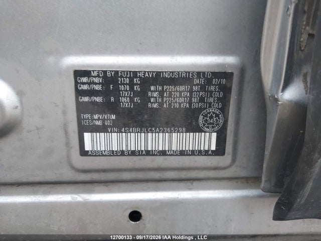 Продажа на аукционе авто 2010 Subaru Outback 3.6r Limited, vin: 4S4BRJLC5A2365298, номер лота: 12700133