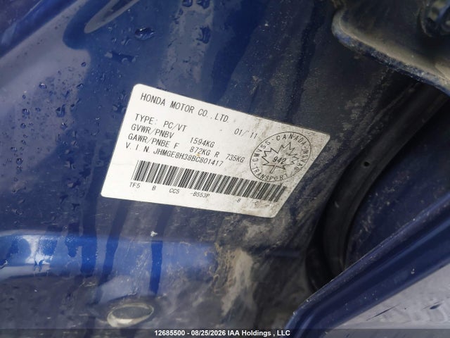 12685500 :رقم المزاد ، JHMGE8H38BC801417 vin ، 2011 Honda Fit Dx-a مزاد بيع