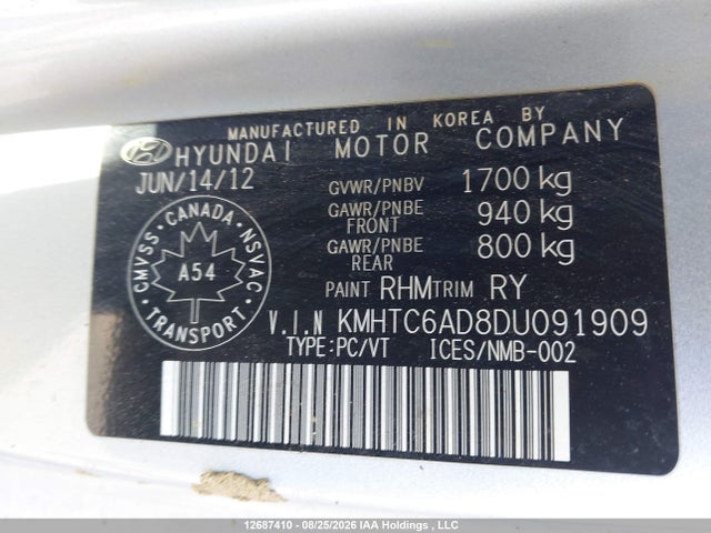 Auction sale of the 2013 Hyundai Veloster, vin: KMHTC6AD8DU091909, lot number: 12687410