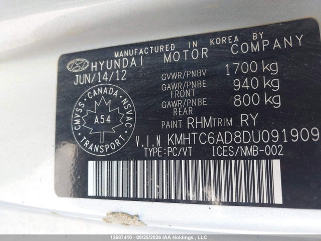 Auction sale of the 2013 Hyundai Veloster, vin: KMHTC6AD8DU091909, lot number: 12687410