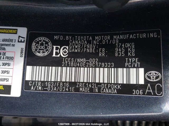 12687909 :رقم المزاد ، 2T1BU40E29C179323 vin ، 2009 Toyota Corolla Ce مزاد بيع