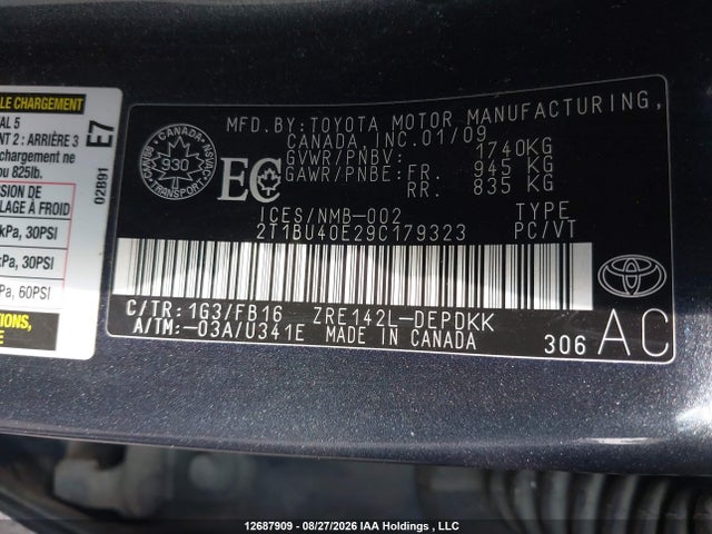 12687909 :رقم المزاد ، 2T1BU40E29C179323 vin ، 2009 Toyota Corolla Ce مزاد بيع
