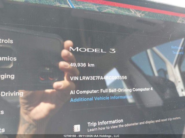 12700150 :رقم المزاد ، LRW3E7FA4RC093556 vin ، 2024 Tesla Model 3 Rwd مزاد بيع