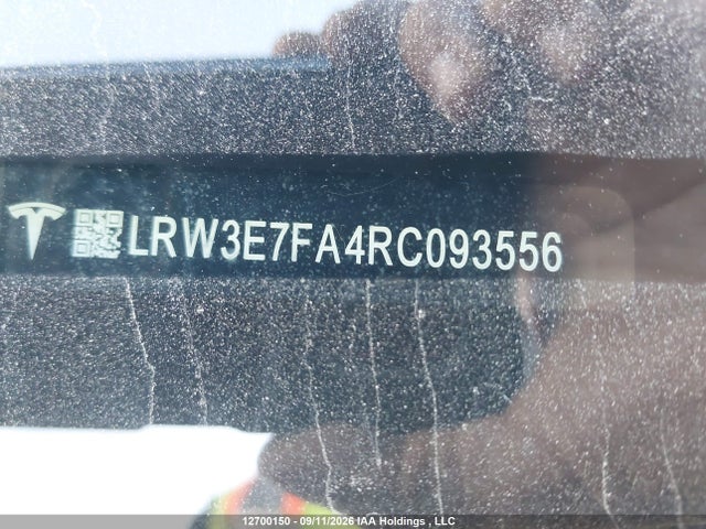 12700150 :رقم المزاد ، LRW3E7FA4RC093556 vin ، 2024 Tesla Model 3 Rwd مزاد بيع