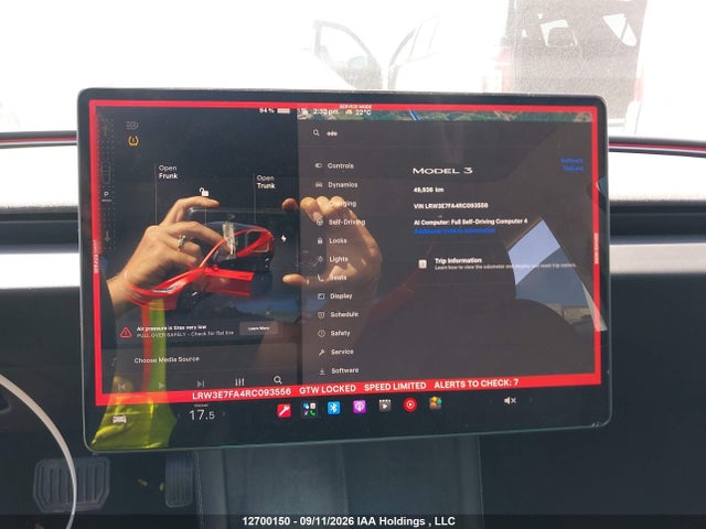 12700150 :رقم المزاد ، LRW3E7FA4RC093556 vin ، 2024 Tesla Model 3 Rwd مزاد بيع