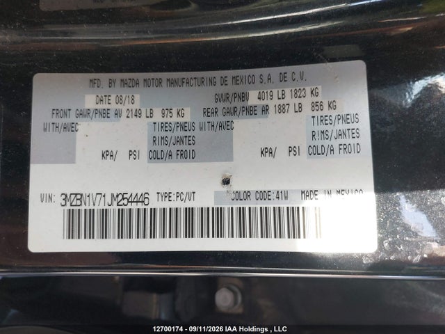 12700174 :رقم المزاد ، 3MZBN1V71JM254446 vin ، 2018 Mazda Mazda3 50th Anniversary Edition/gs/se مزاد بيع
