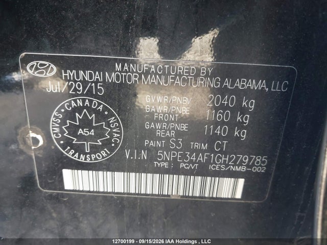 Продаж на аукціоні авто 2016 Hyundai Sonata Sport/limited, vin: 5NPE34AF1GH279785, номер лоту: 12700199