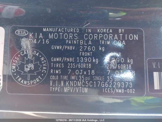 KIA Sedona Ex/sx 2016 KNDMC5C17G6229373 Image 9