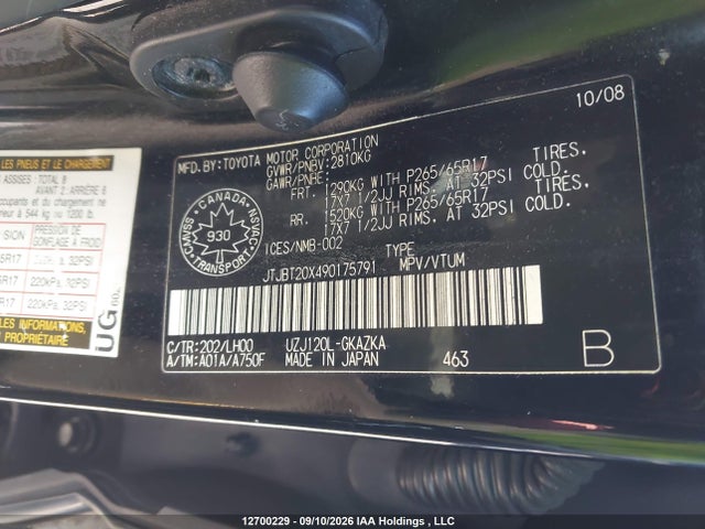 Продажа на аукционе авто 2009 Lexus Gx 470 470, vin: JTJBT20X490175791, номер лота: 12700229