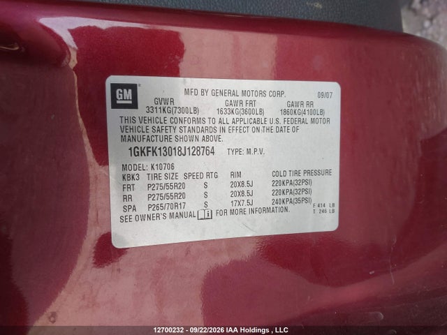 Продаж на аукціоні авто 2008 Gmc Yukon, vin: 1GKFK13018J128764, номер лоту: 12700232