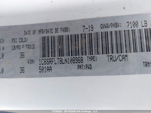 Aukcja sprzedaży 2020 Ram 1500 Rebel, vin: 1C6SRFLT8LN108968, numer aukcji: 12700253