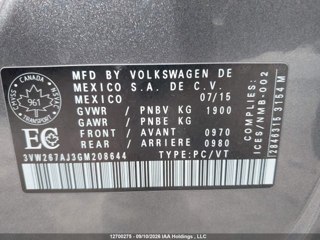 3VW267AJ3GM208644 Volkswagen JETTA S