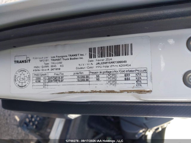 12700278 :رقم المزاد ، JALE5W164R7306649 vin ، 2024 Isuzu Nrr مزاد بيع