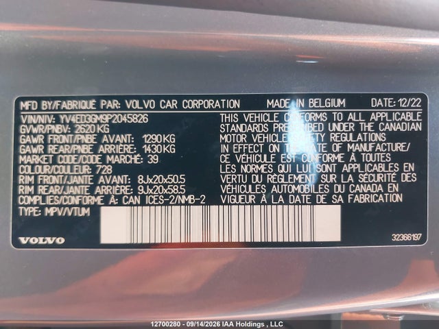 Aukcja sprzedaży 2023 Volvo C40 Recharge Pure Electric Twin Ultimate, vin: YV4ED3GM9P2045826, numer aukcji: 12700280