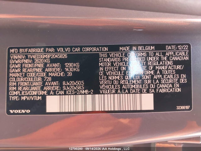 Aukcja sprzedaży 2023 Volvo C40 Recharge Pure Electric Twin Ultimate, vin: YV4ED3GM9P2045826, numer aukcji: 12700280