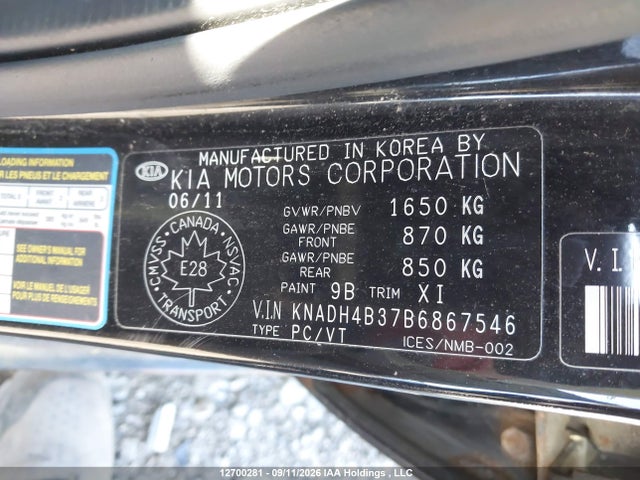 Aukcja sprzedaży 2011 Kia Rio, vin: KNADH4B37B6867546, numer aukcji: 12700281