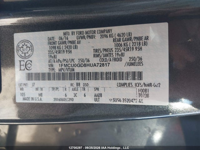 Ford Escape 2017 1FMCU0GD8HUA72817 Image 9