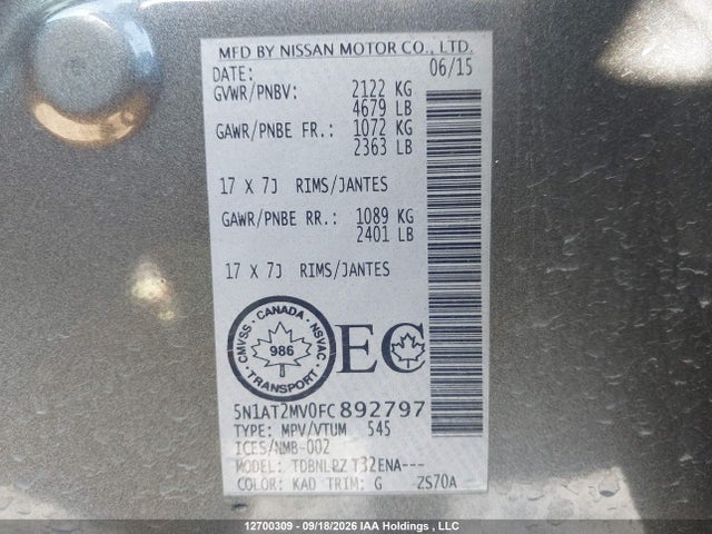 Nissan Rogue S/sl/sv 2015 5N1AT2MV0FC892797 Image 9