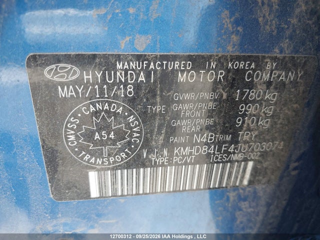 Продажа на аукционе авто 2018 Hyundai Elantra, vin: KMHD84LF4JU703074, номер лота: 12700312