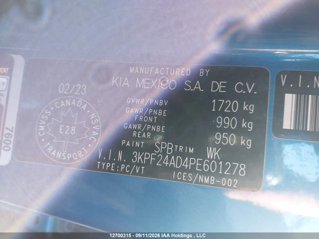 Продажа на аукционе авто 2023 Kia Forte Lx, vin: 3KPF24AD4PE601278, номер лота: 12700315