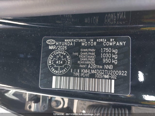 Aukcja sprzedaży 2026 Hyundai Elantra Sel Sport, vin: KMHLM4DG2TU200922, numer aukcji: 12700336