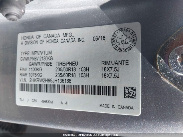 2HKRW2H99JH136166 Honda Cr-v Touring