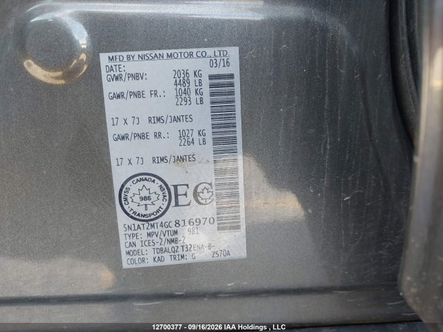 Nissan ROGUE S/SV 2016 5N1AT2MT4GC816970 Image 18