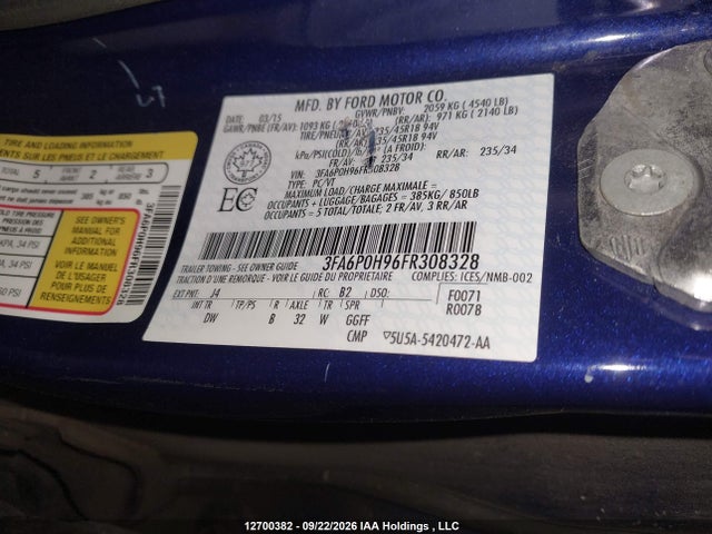 3FA6P0H96FR308328 Ford FUSION SE