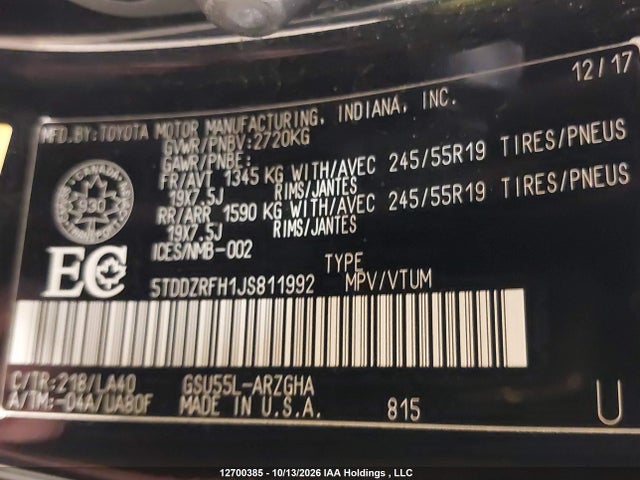 Toyota Highlander Limited/ltd Platinum 2018 5TDDZRFH1JS811992 Image 19
