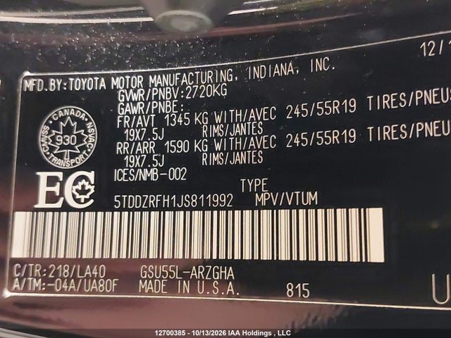 Toyota Highlander Limited/ltd Platinum 2018 5TDDZRFH1JS811992 Image 9