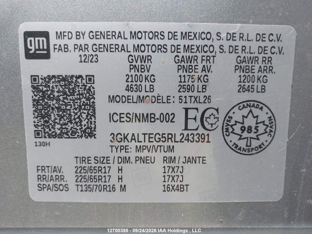 Продаж на аукціоні авто 2024 Gmc Terrain Sle, vin: 3GKALTEG5RL243391, номер лоту: 12700388